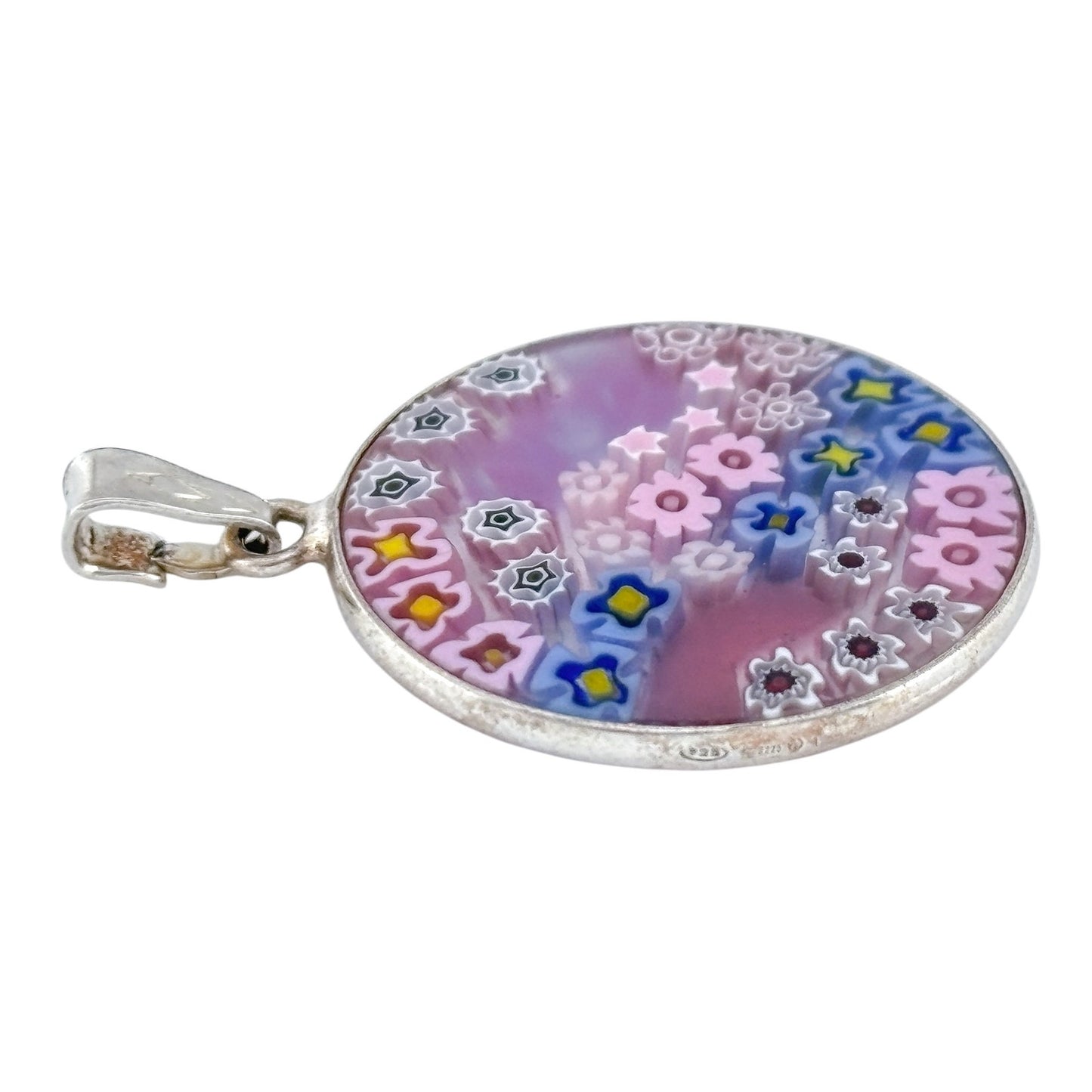 Vintage Sterling Silver 925 Pink Millefiori Glass Pendant