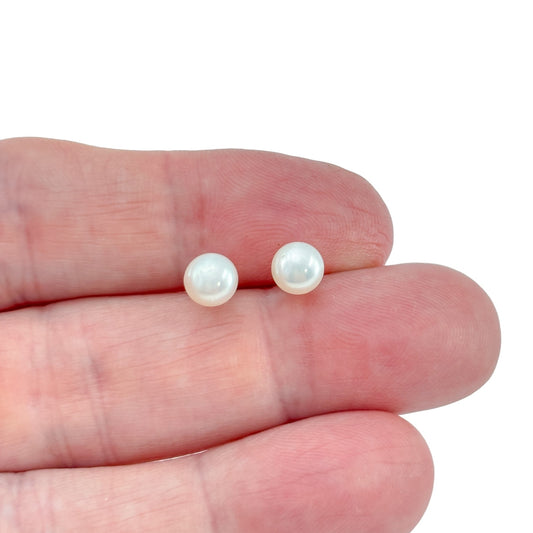 Vintage Sterling Silver White Imitation Pearl Stud Earrings