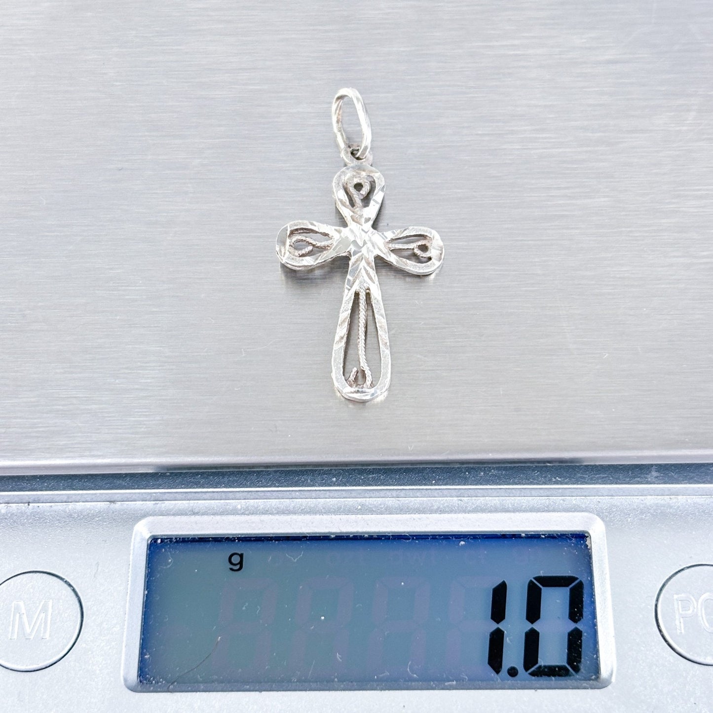Vintage Sterling Silver 925 Diamond Cut Filigree Cross Pendant