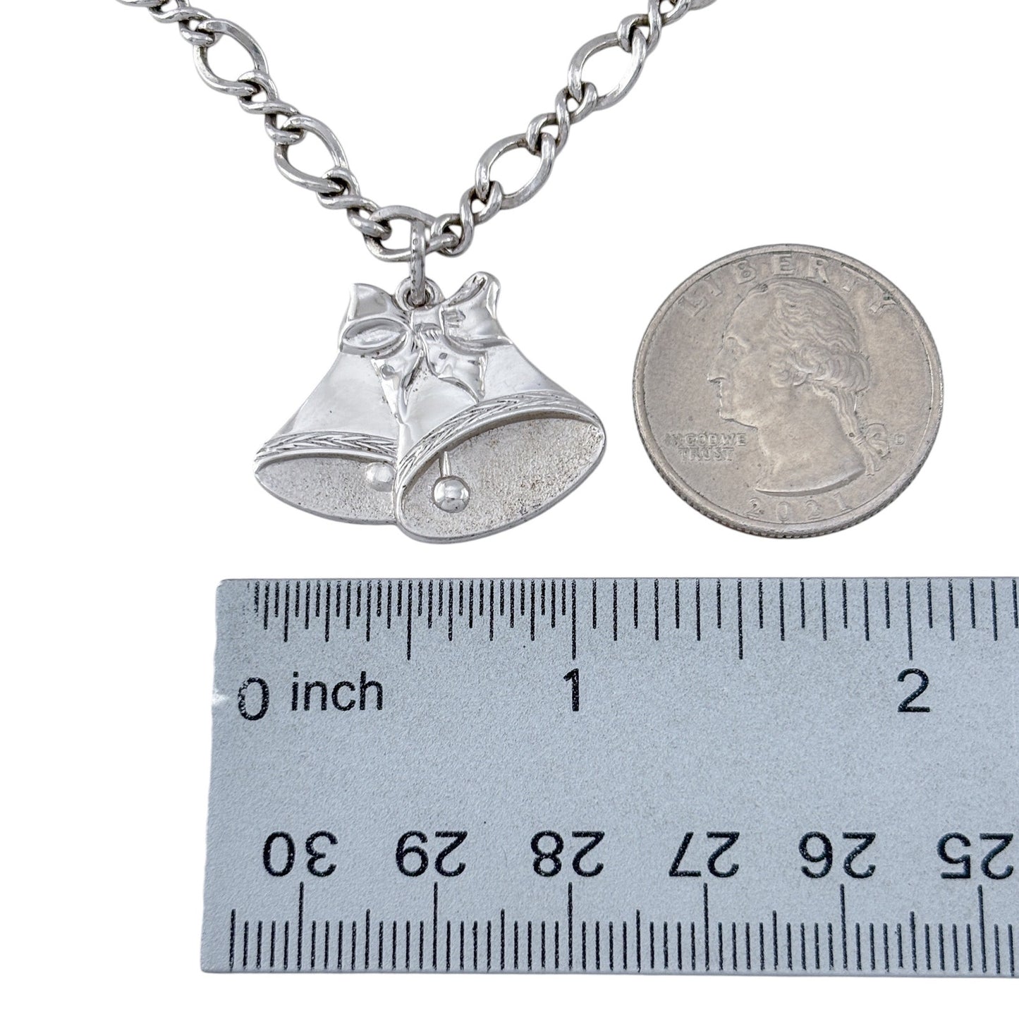 Vintage Sterling Silver 925 Double Bell Charm Bracelet 7.25"