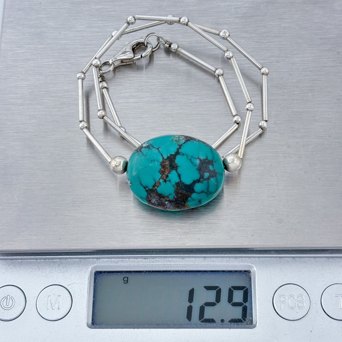 Vintage Sterling Liquid Silver 925 Turquoise Pendant Necklace 15"