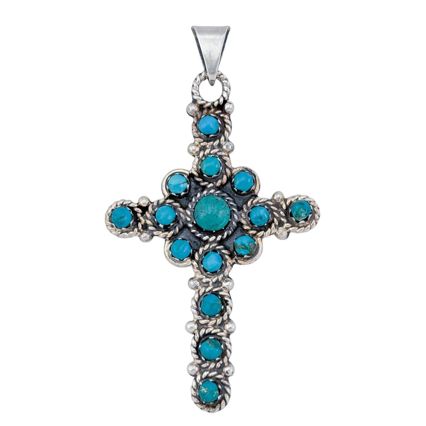 Vintage Mexican Taxco Sterling Silver 925 Turquoise Cross Pendant