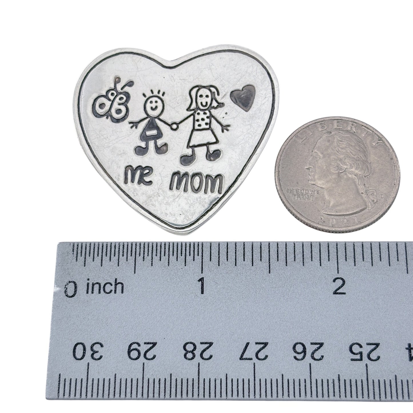 Vintage Mexico EFS Sterling Silver 925 Mommy and Child Heart Pin Brooch