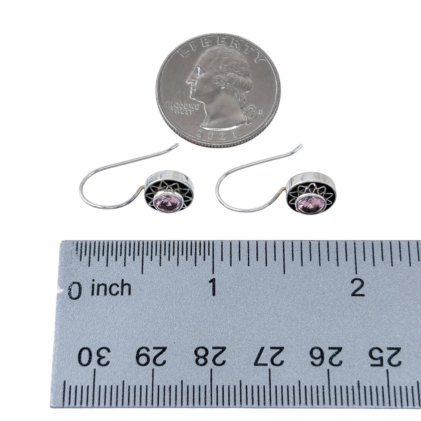 Estate Sterling Silver 925 Pink Cubic Zirconia Geometric Drop Earrings