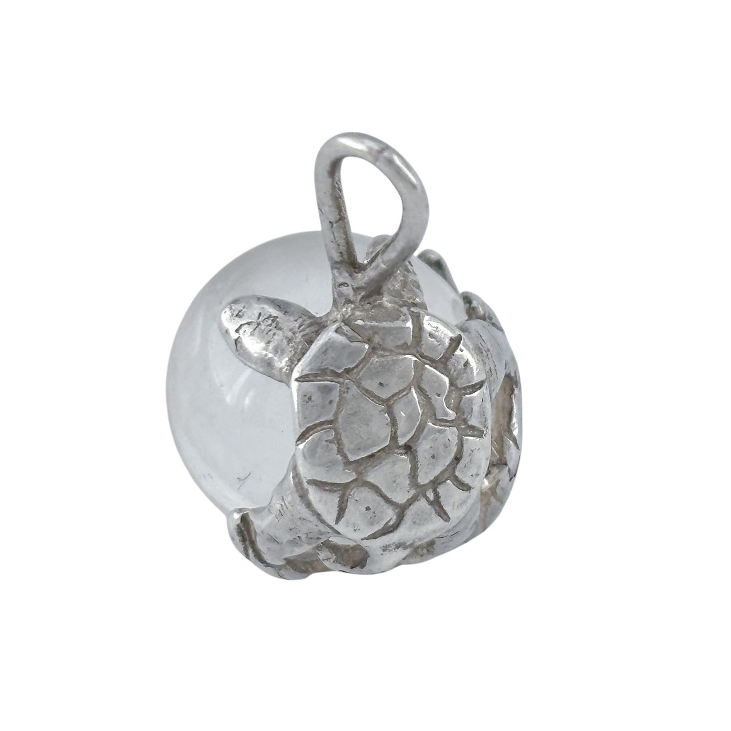 Vintage Sterling Silver 925 Turtle Quartz Marble Pendant