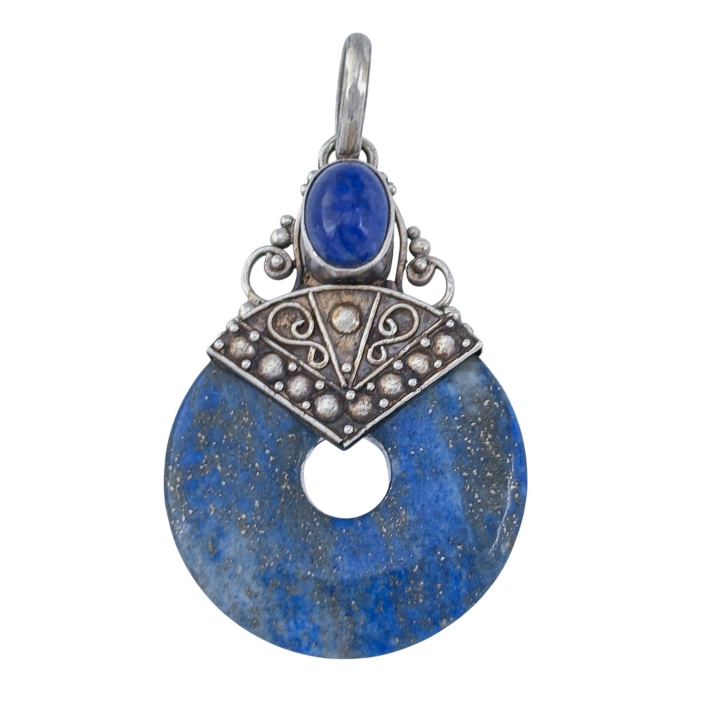 Vintage Sterling Silver 925 Lapis Lazuli Donut Pendant
