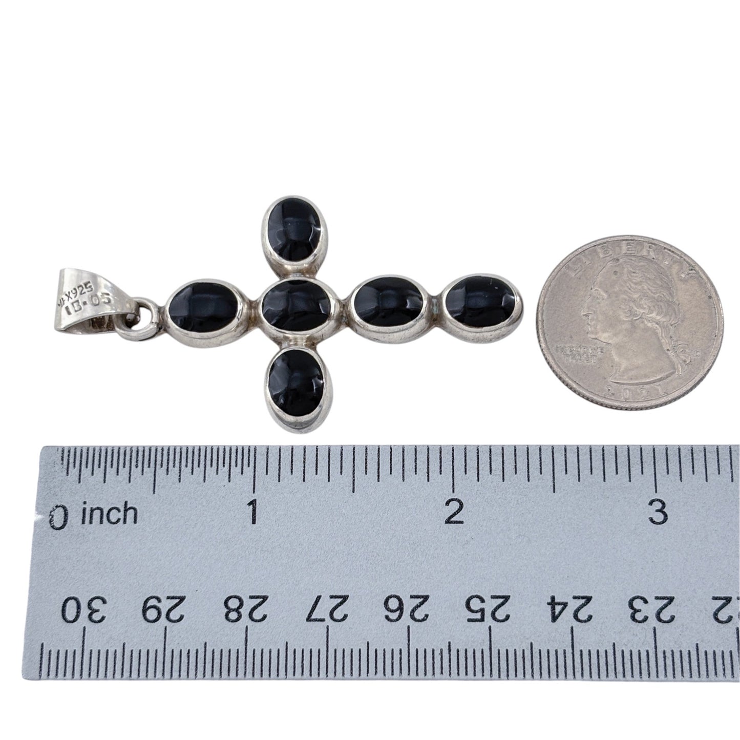 Vintage Mexico Taxco Sterling Silver 925 Onyx Cross Pendant