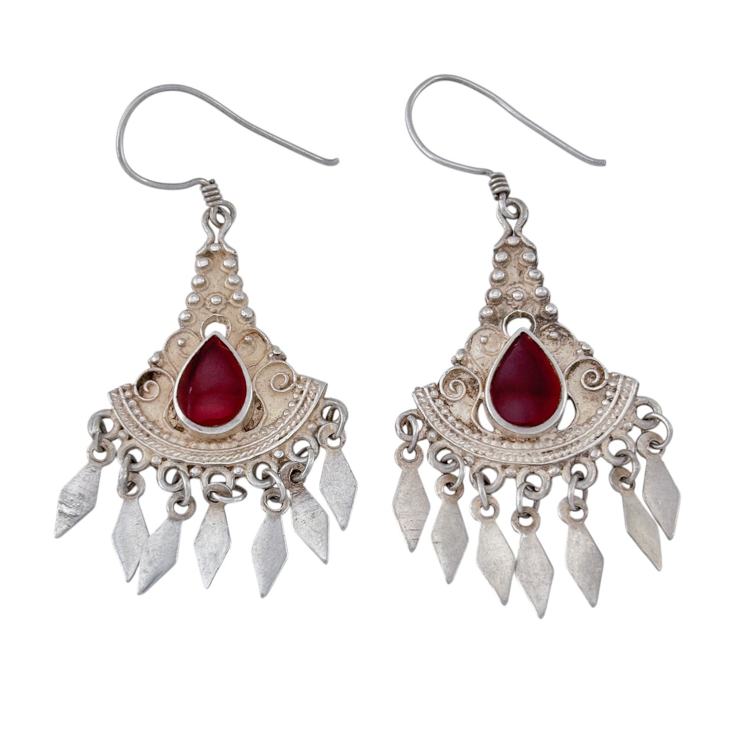 Vintage Sterling Silver Carnelian Chandelier Earrings