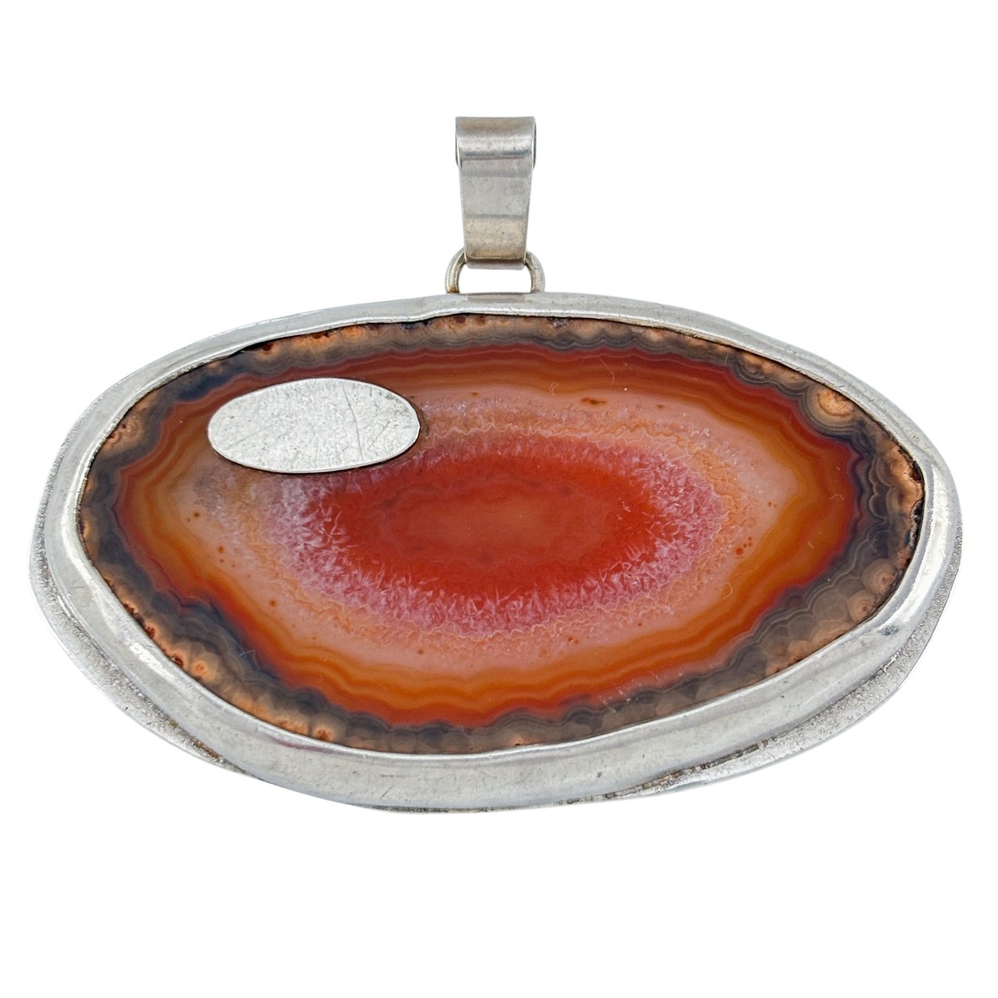 Vintage Sterling Silver 925 Red Banded Agate Pendant