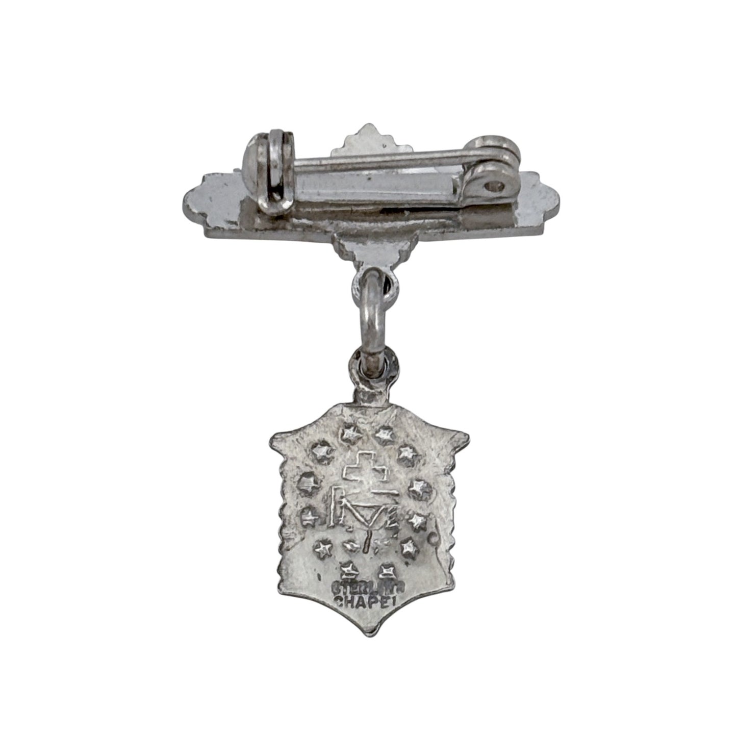 Vintage Sterling Silver 925 Miraculous Medal Bar Pin Brooch