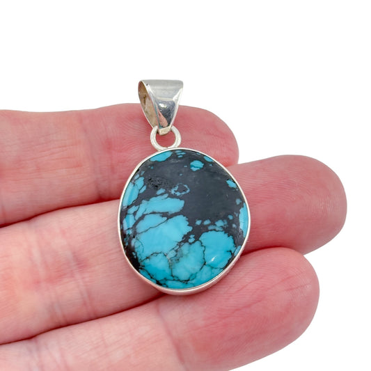 Vintage Sterling Silver 925 Turquoise Oval Pendant