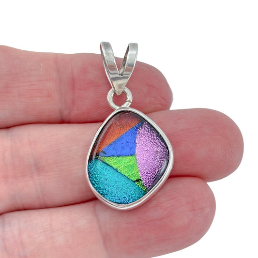Vintage Sterling Silver 925 Multi-Color Dichroic Glass Pendant
