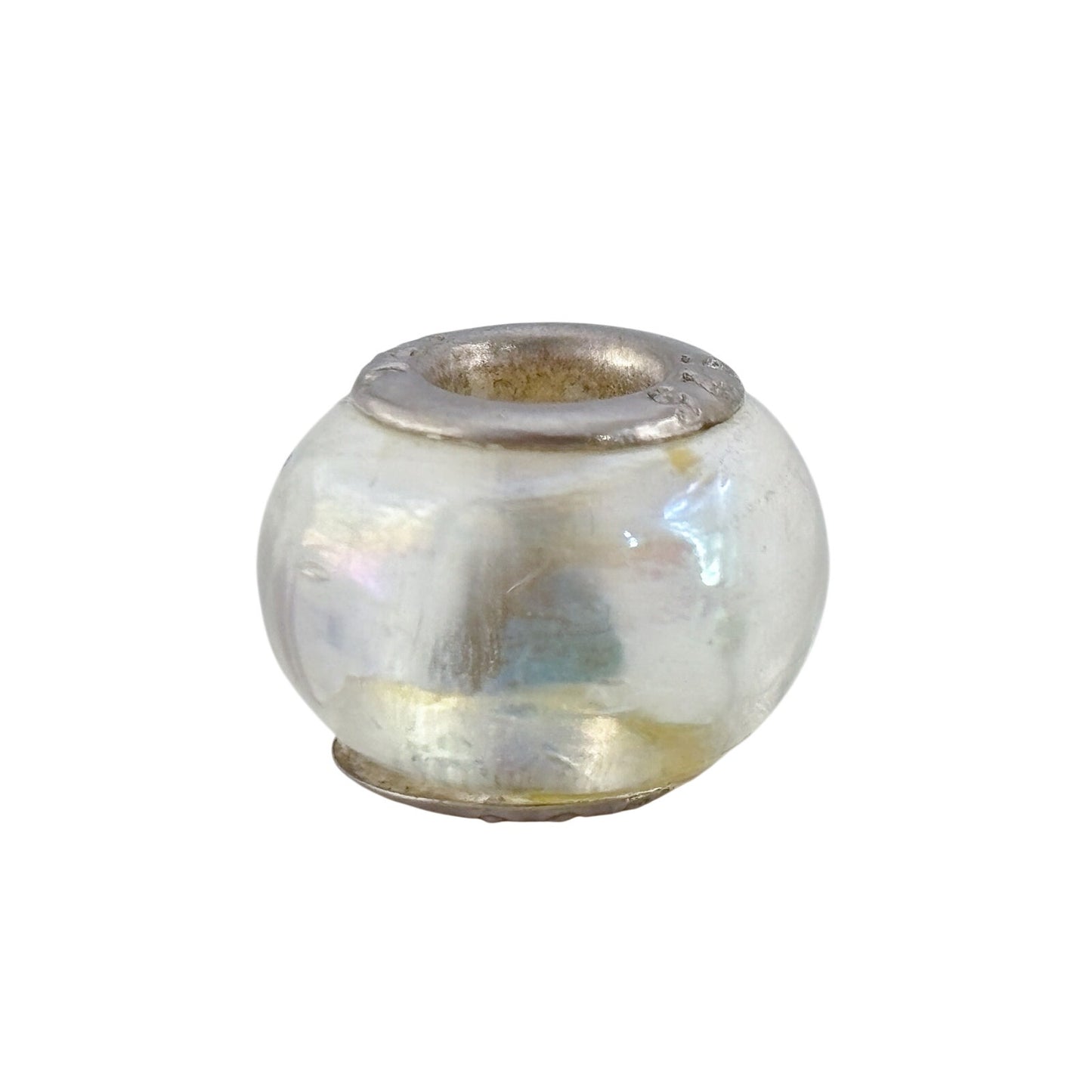 Vintage Sterling Silver 925 Iridescent Glass Charm Bead