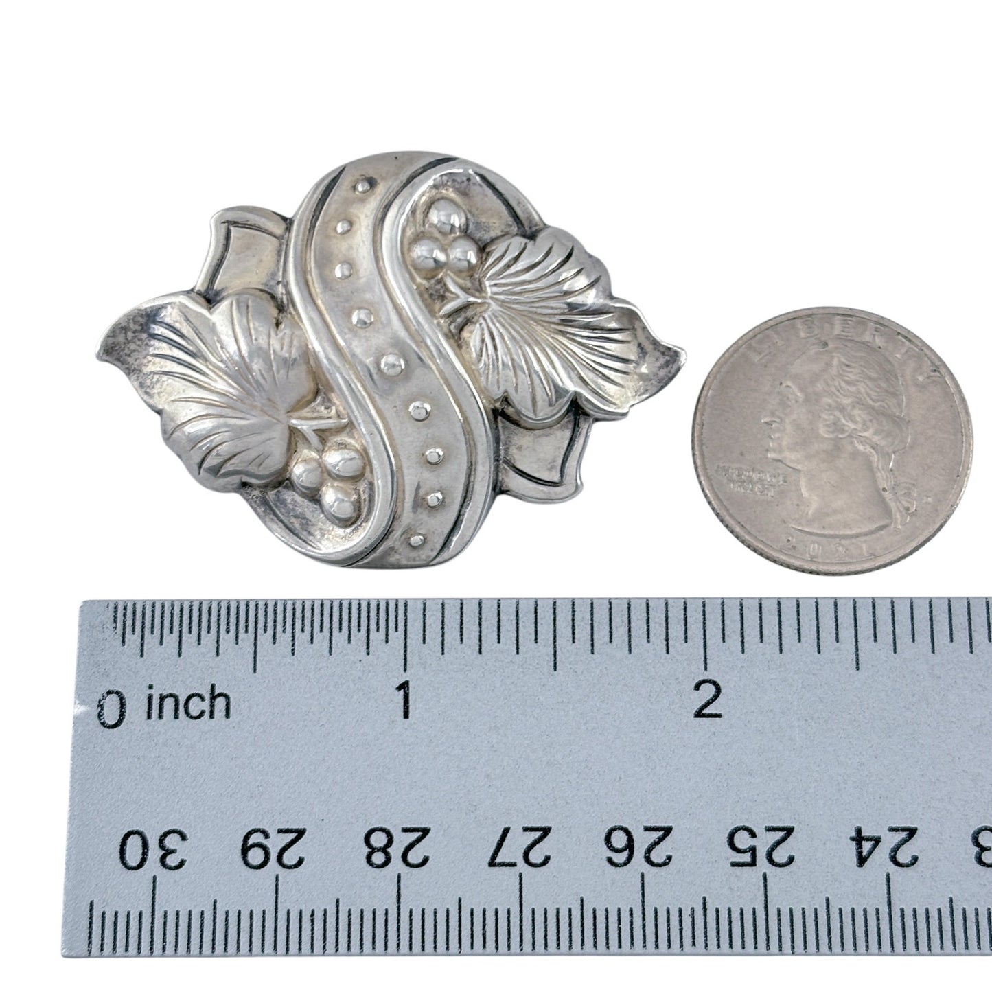 Vintage Sterling Silver 925 Floral Leaf Berry Brooch