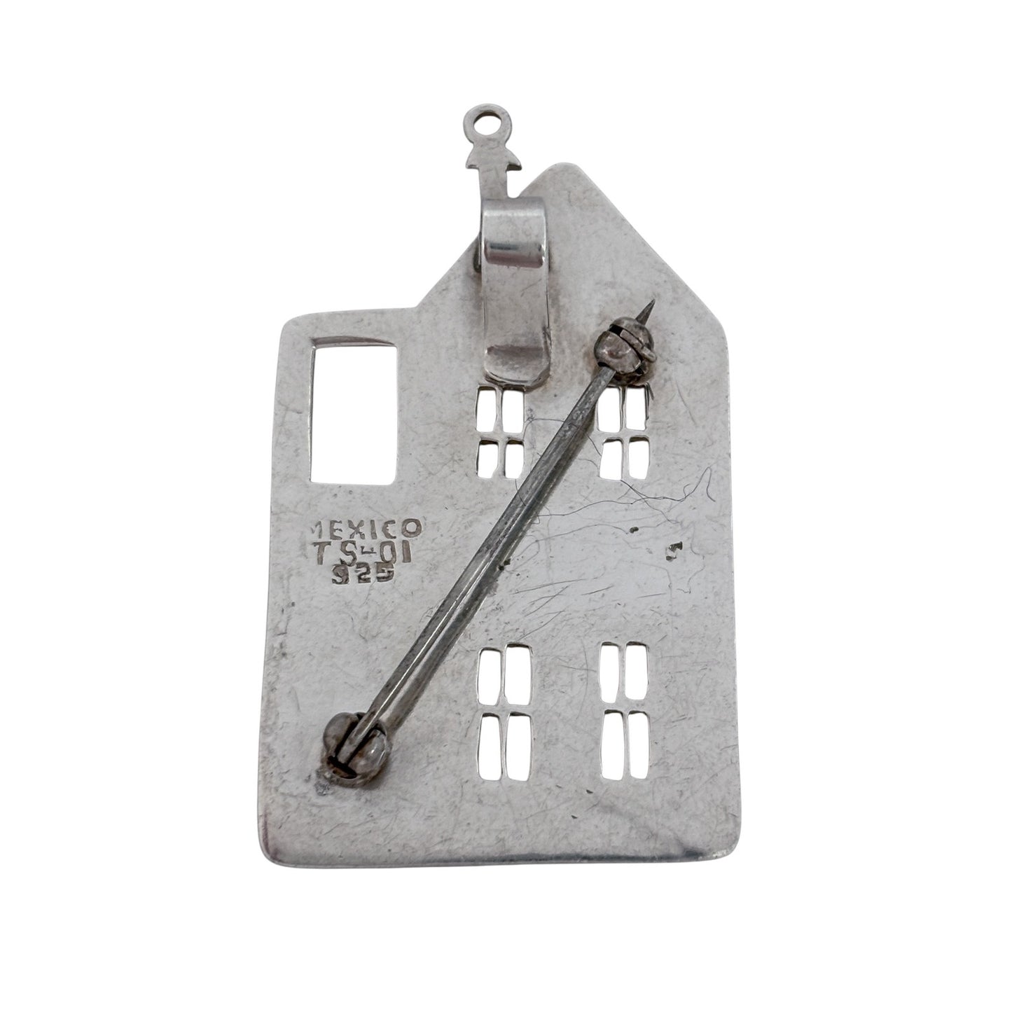 Vintage Mexico Taxco Sterling Silver 925 House Pendant Brooch