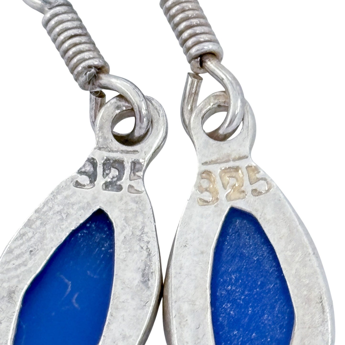 Estate Sterling Silver 925 Blue Glass Marquise Earrings