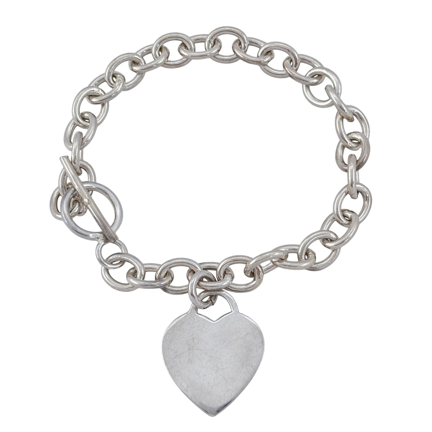 Vintage Sterling Silver 925 Heart Toggle Bracelet 6.75"