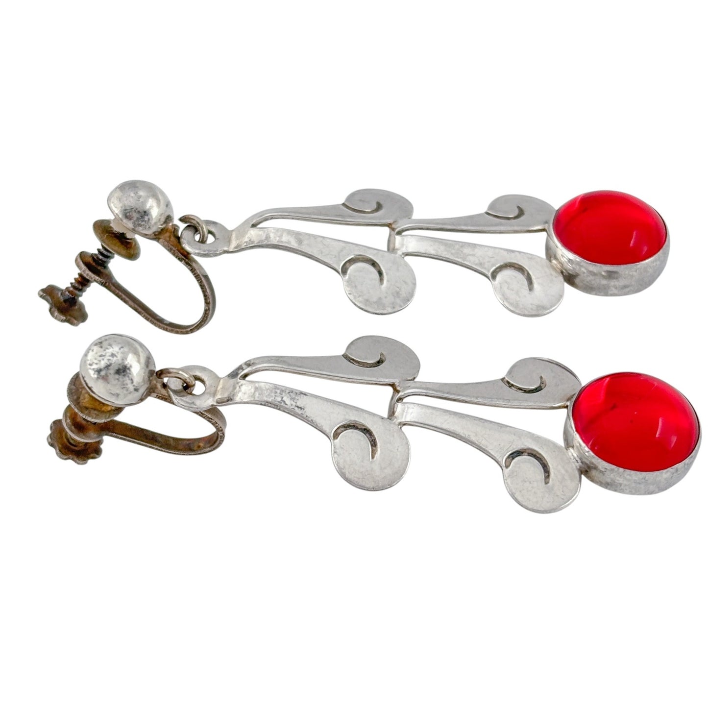 Vintage Sterling Silver 925 Red Glass Dangle Earrings