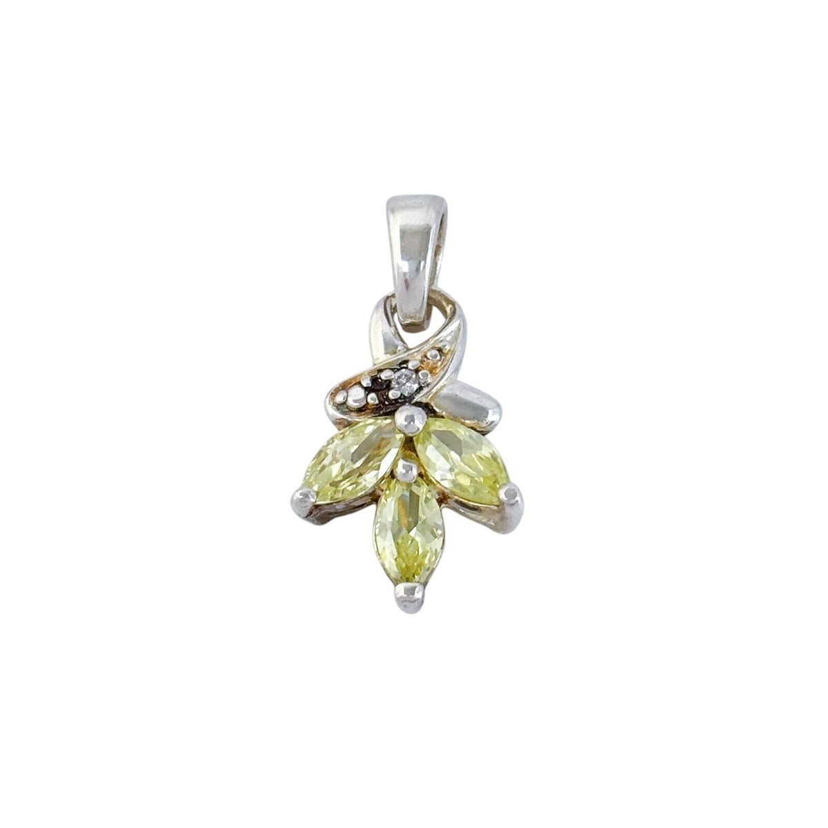 Vintage Sterling Silver 925 Yellow Cubic Zirconia Floral Pendant