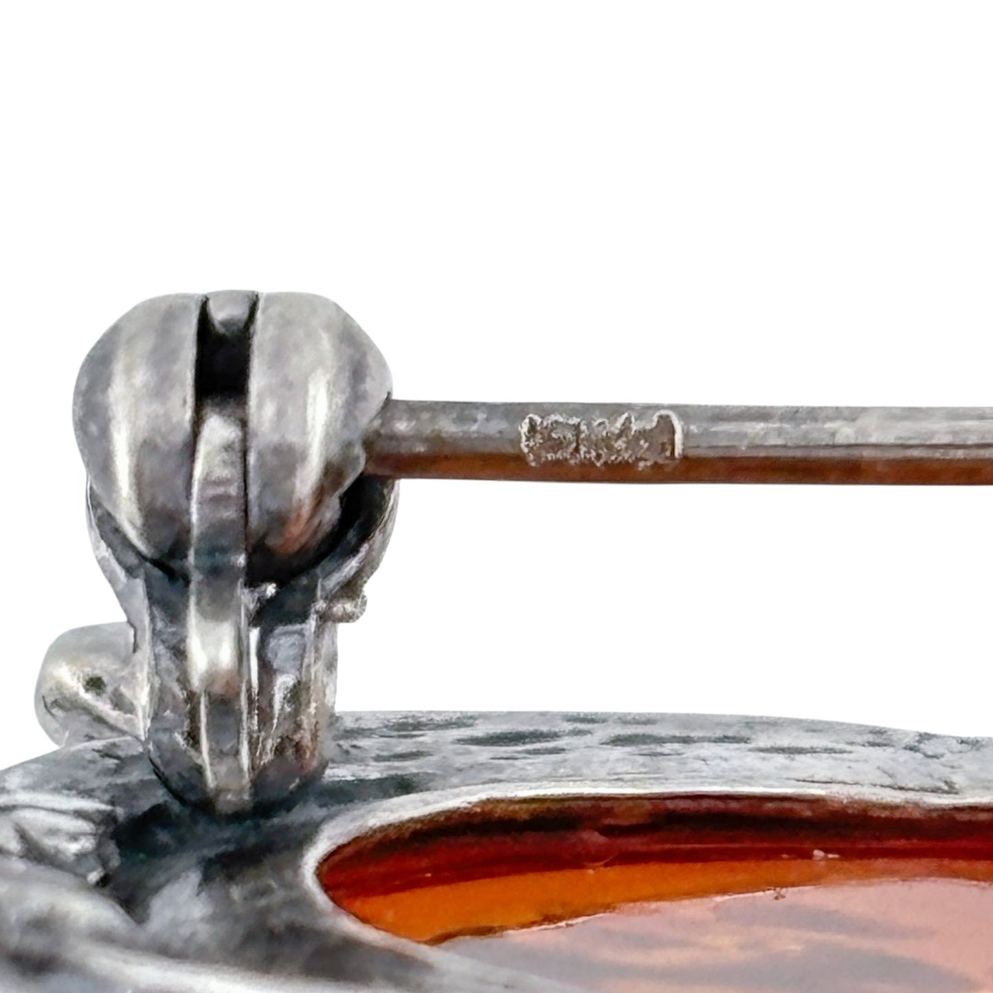 Vintage Sterling Silver 925 Amber Turtle Brooch