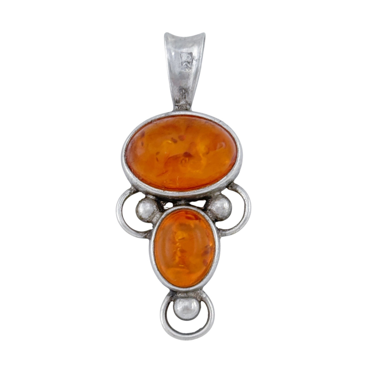 Vintage Sterling Silver 925 Double Amber Cabochon Pendant