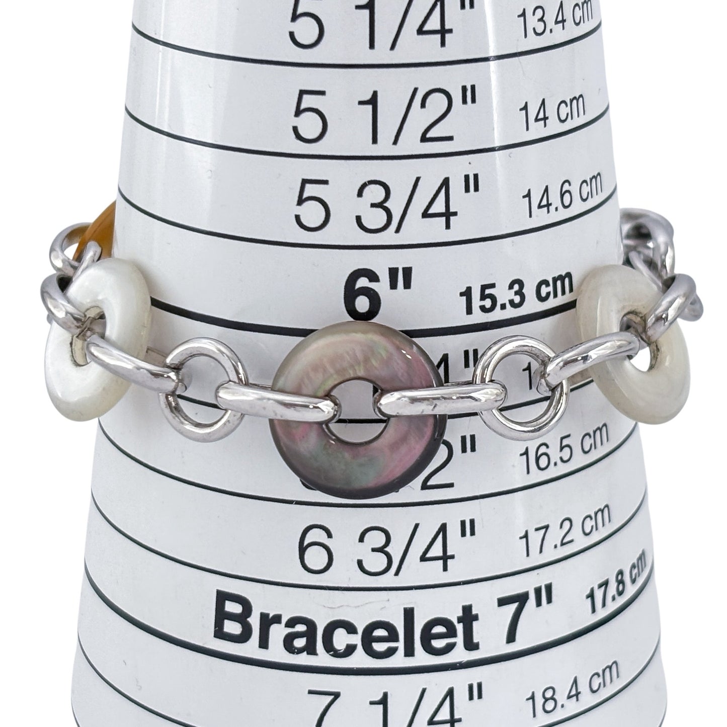 Vintage Sterling Silver 925 Abalone Donut Bracelet 7"
