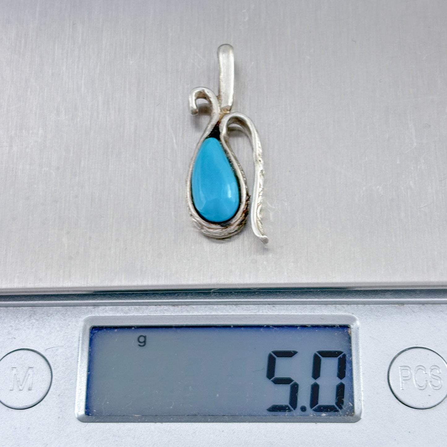 Vintage Sterling Silver 925 Turquoise Teardrop Pendant