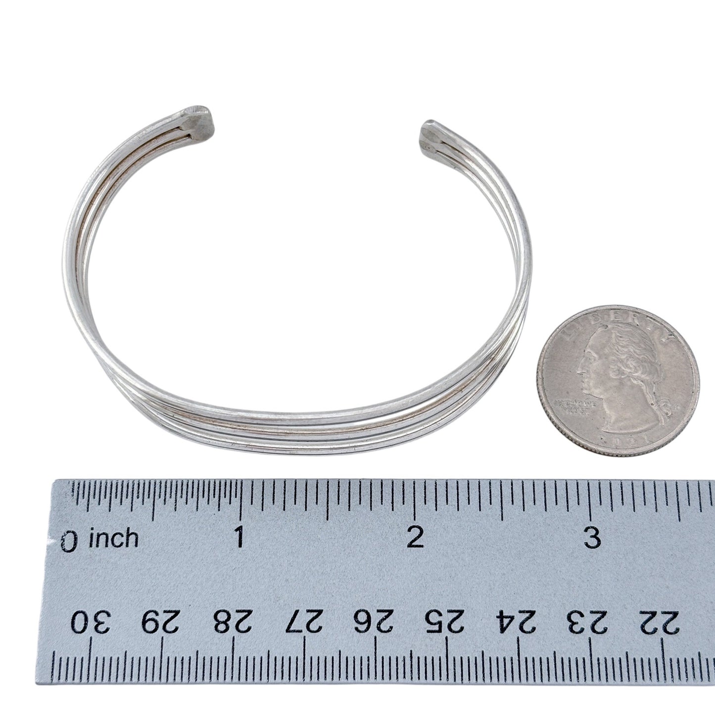 Vintage Sterling Silver 925 Triple Band Cuff Bracelet 7.25"