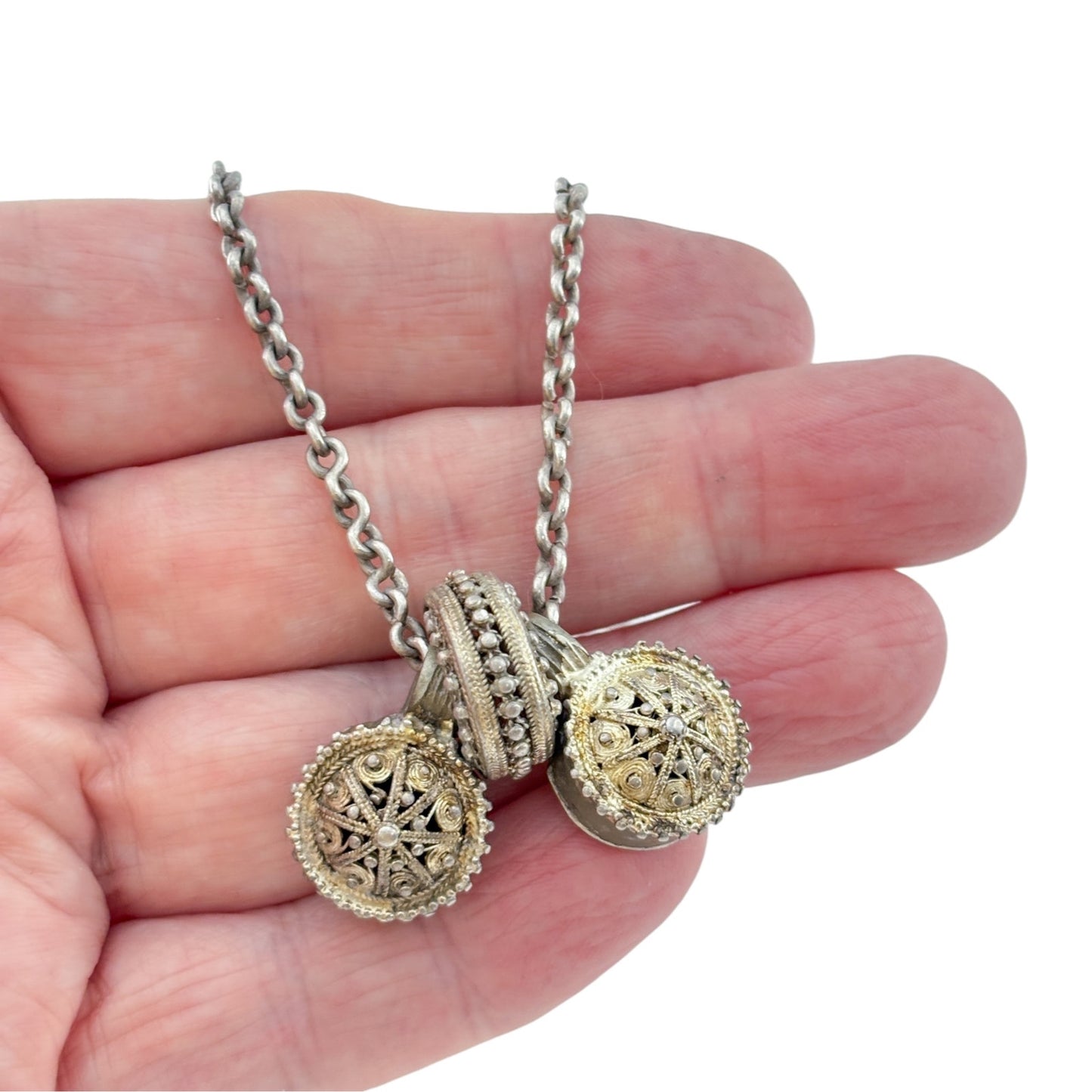Vintage Sterling Silver 925 Filigree Ornament Necklace 24"
