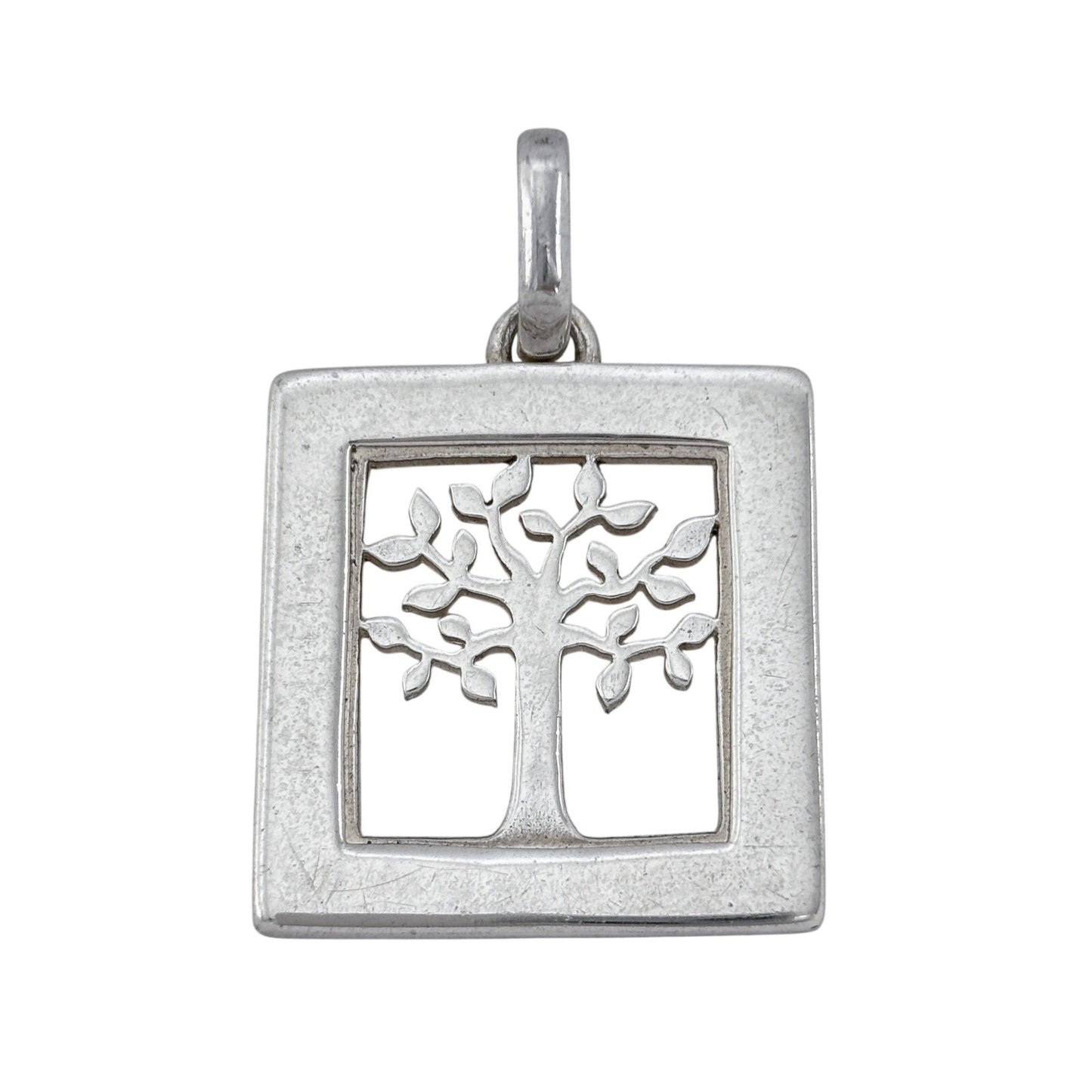 Vintage Sterling Silver 925 Tree of Life Square Pendant