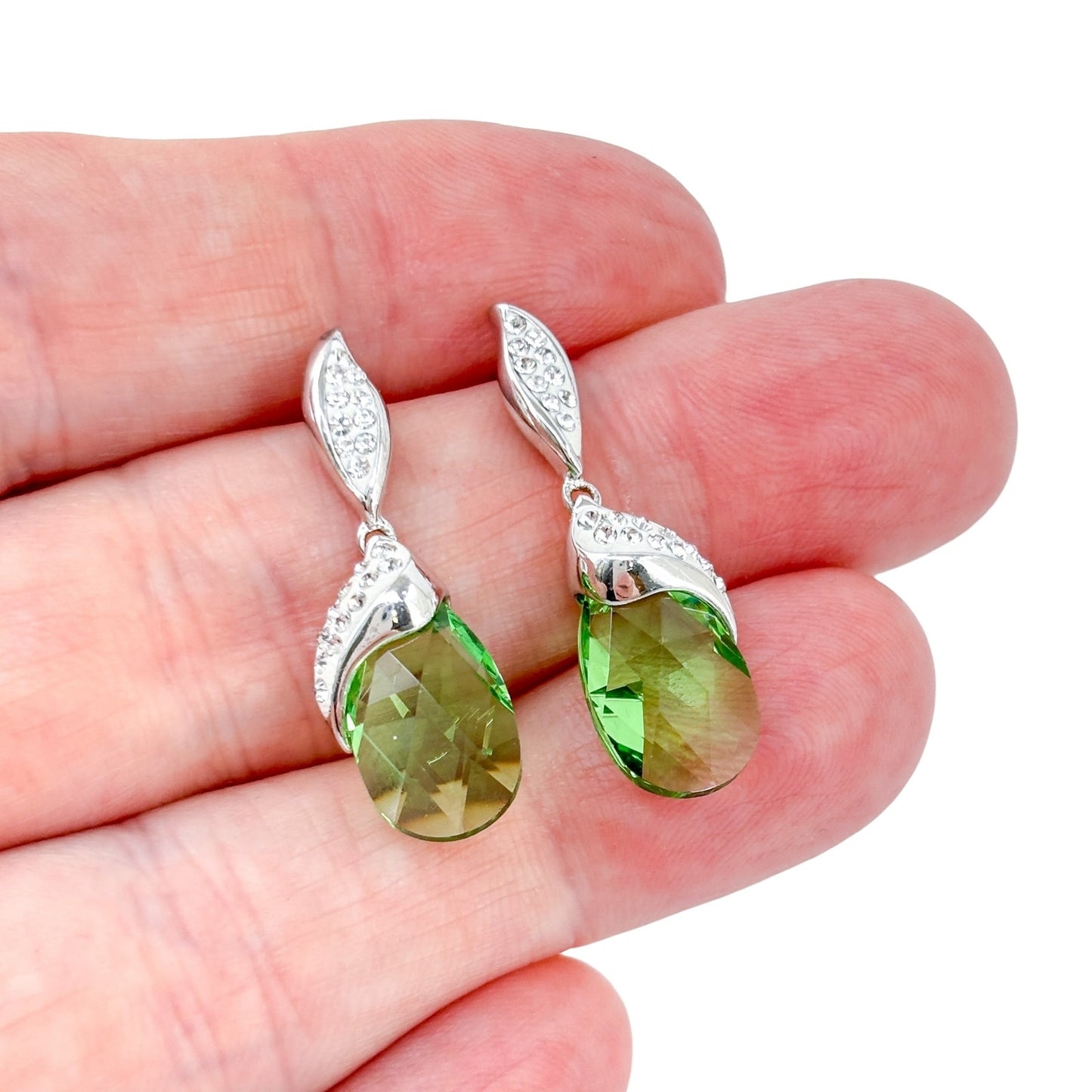 Vintage Sterling Silver Green Cubic Zirconia Drop Earrings