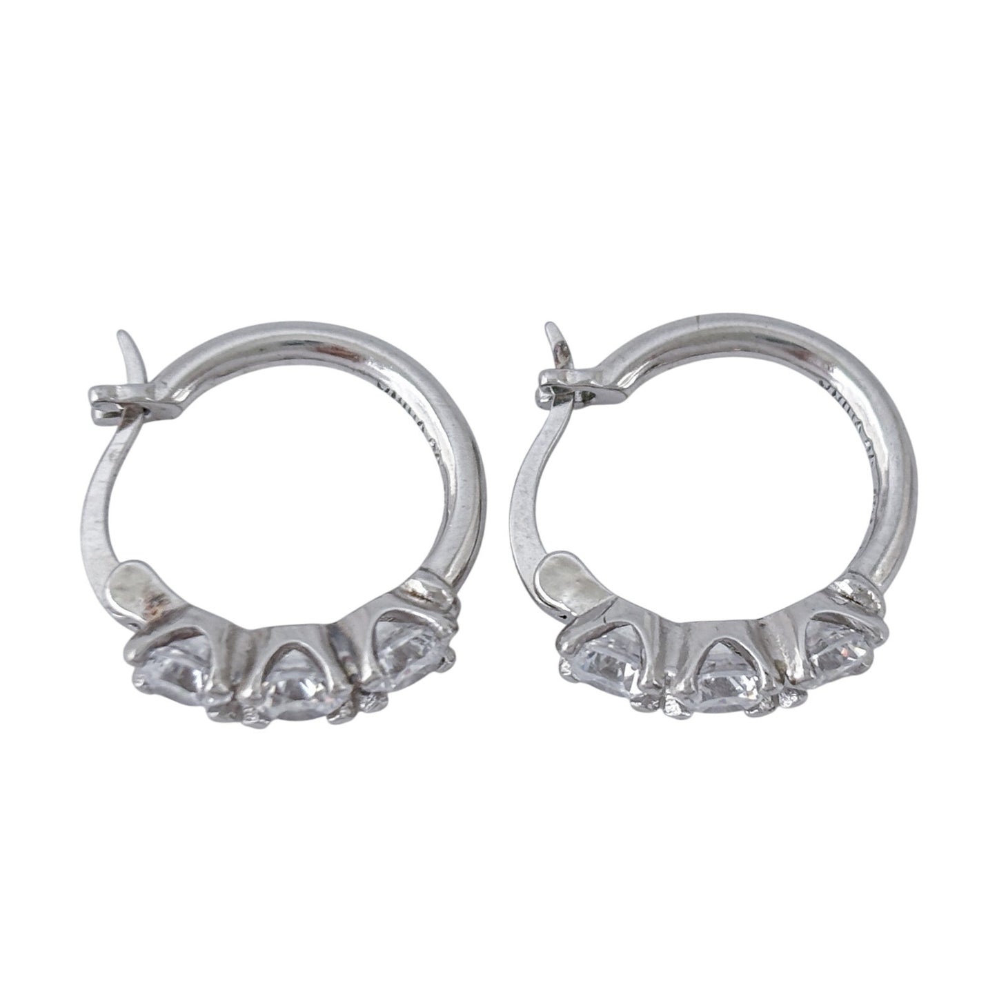 Vintage Sterling Silver 925 Cubic Zirconia Huggie Hoop Earrings