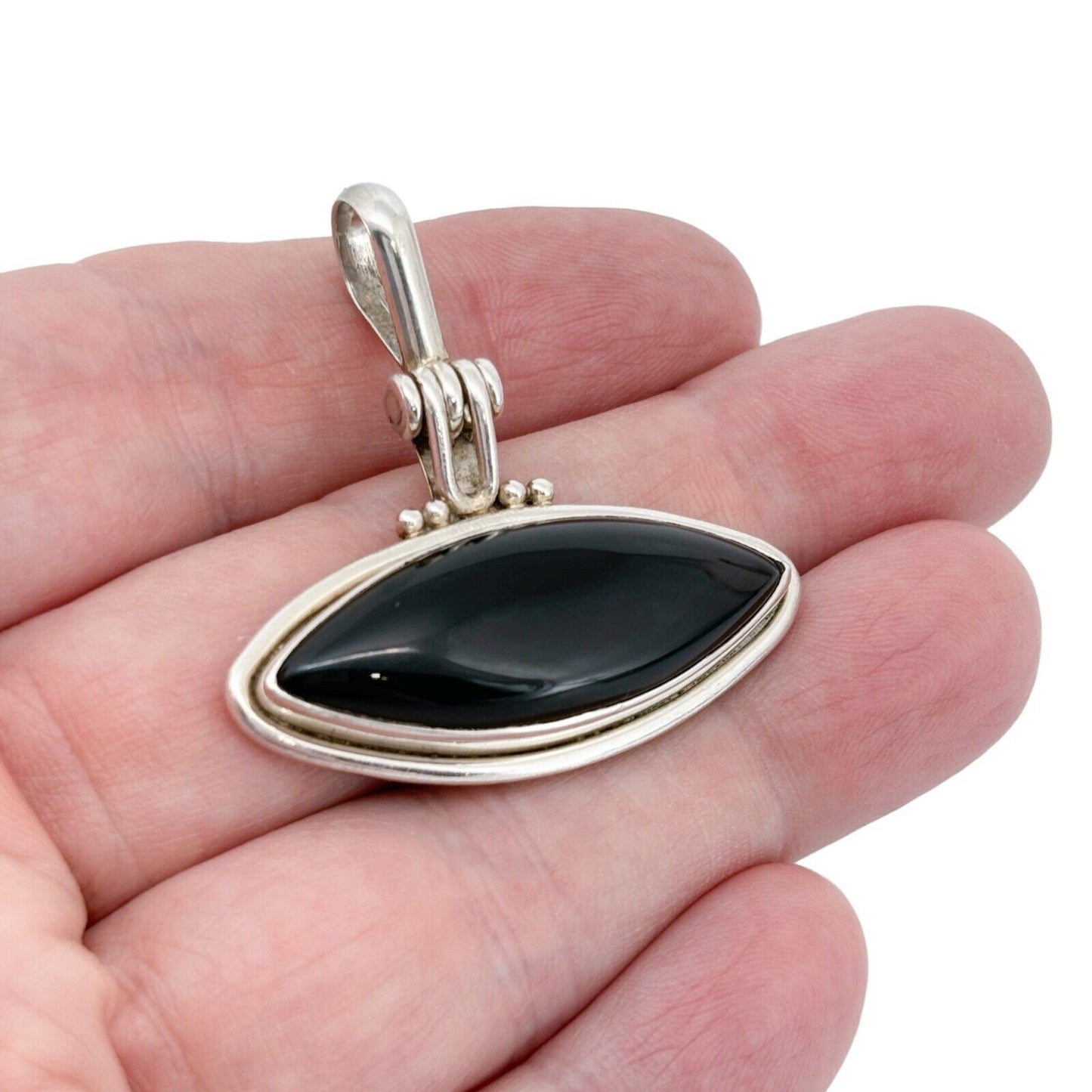 Vintage Sterling Silver 925 Black Onyx Hinged Pendant
