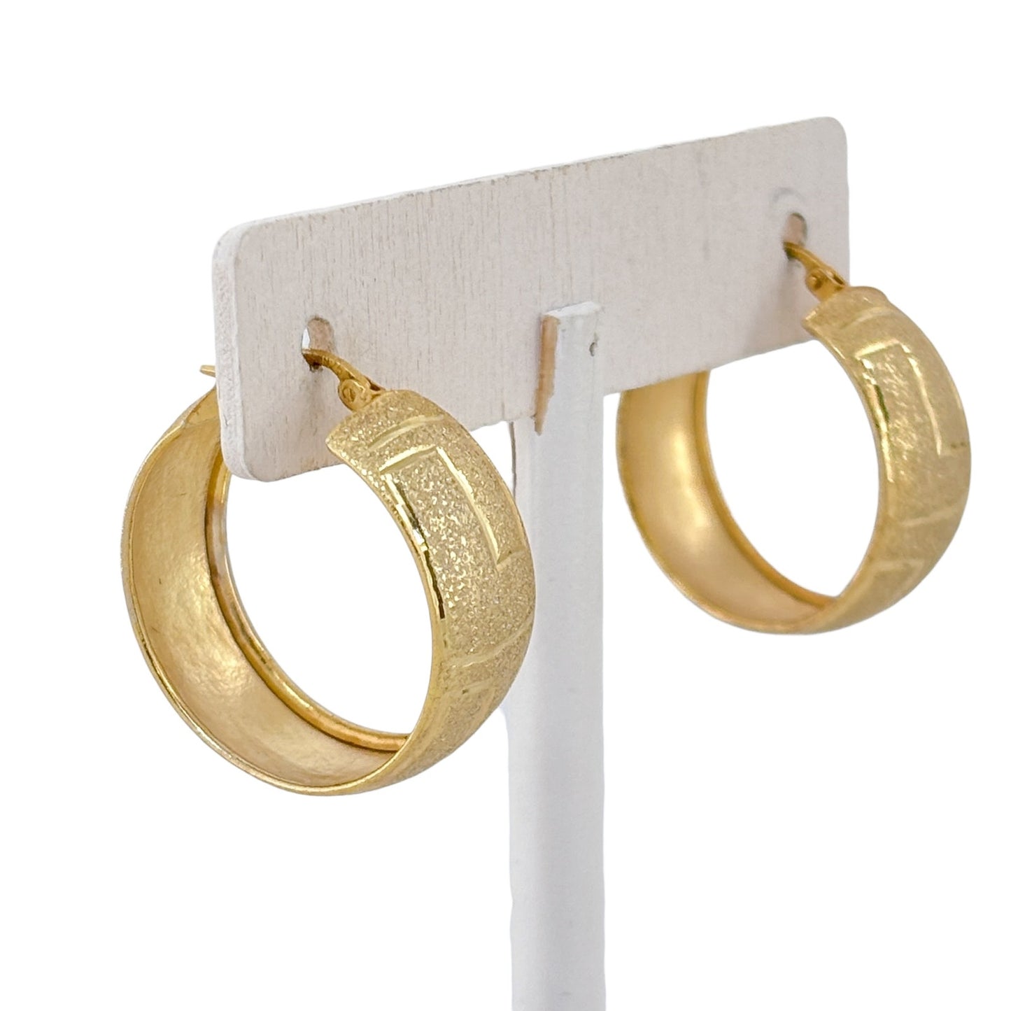 Vintage Gold-Tone Sterling Silver 925 Textured Hoop Earrings