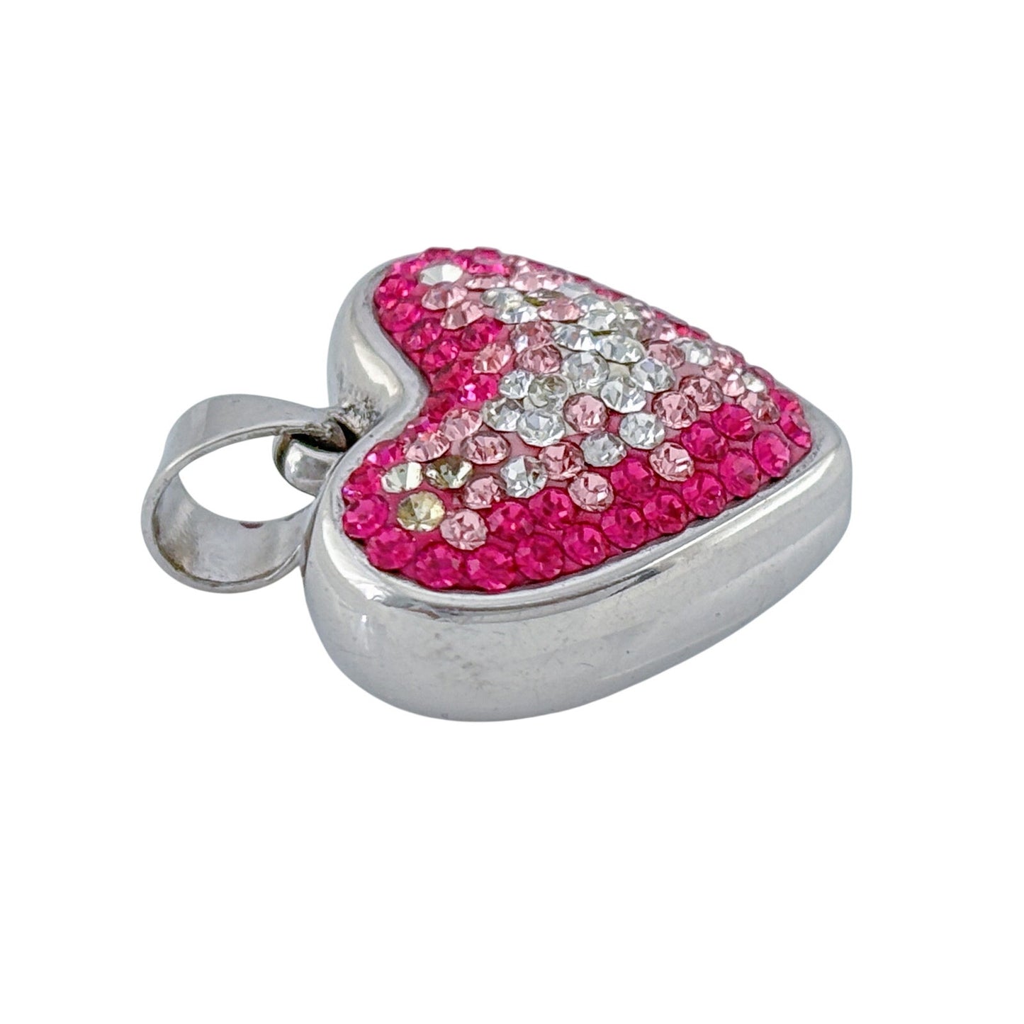 Vintage Sterling Silver 925 Pink Crystal Heart Pendant