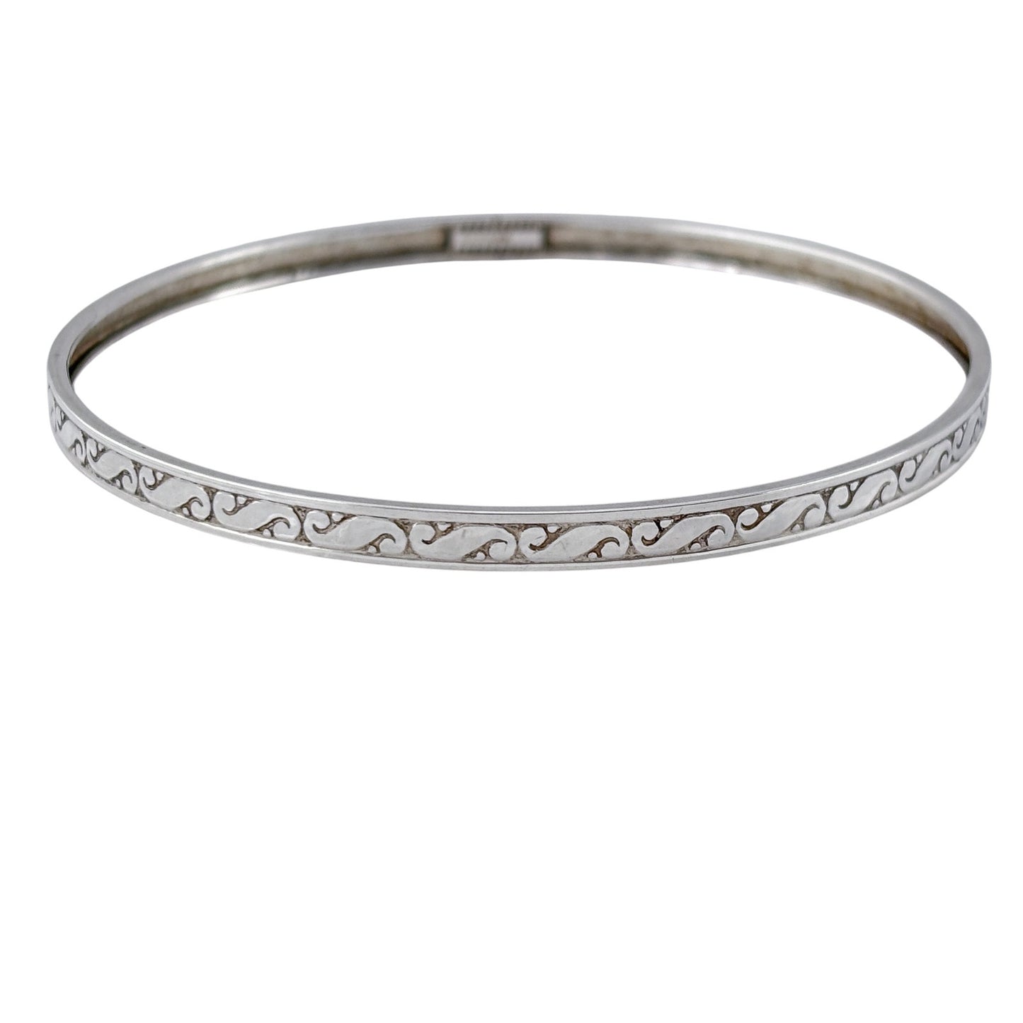 Vintage Sterling Silver 925 Engraved Wave Bangle Bracelet 8"