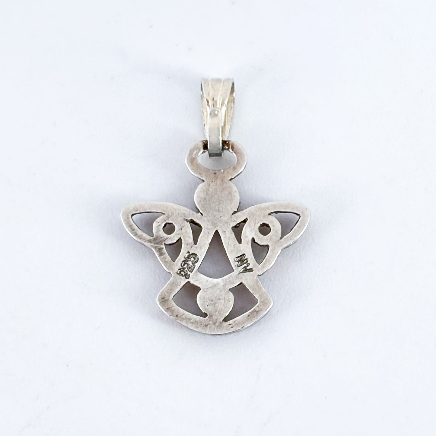 Vintage Sterling Silver 925 Pink Cubic Zirconia Angel Charm Pendant