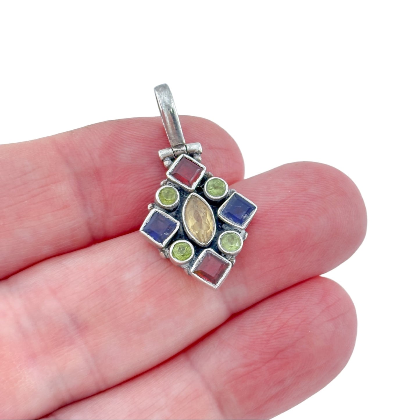 Vintage Sterling Silver 925 Multi Gem Pendant
