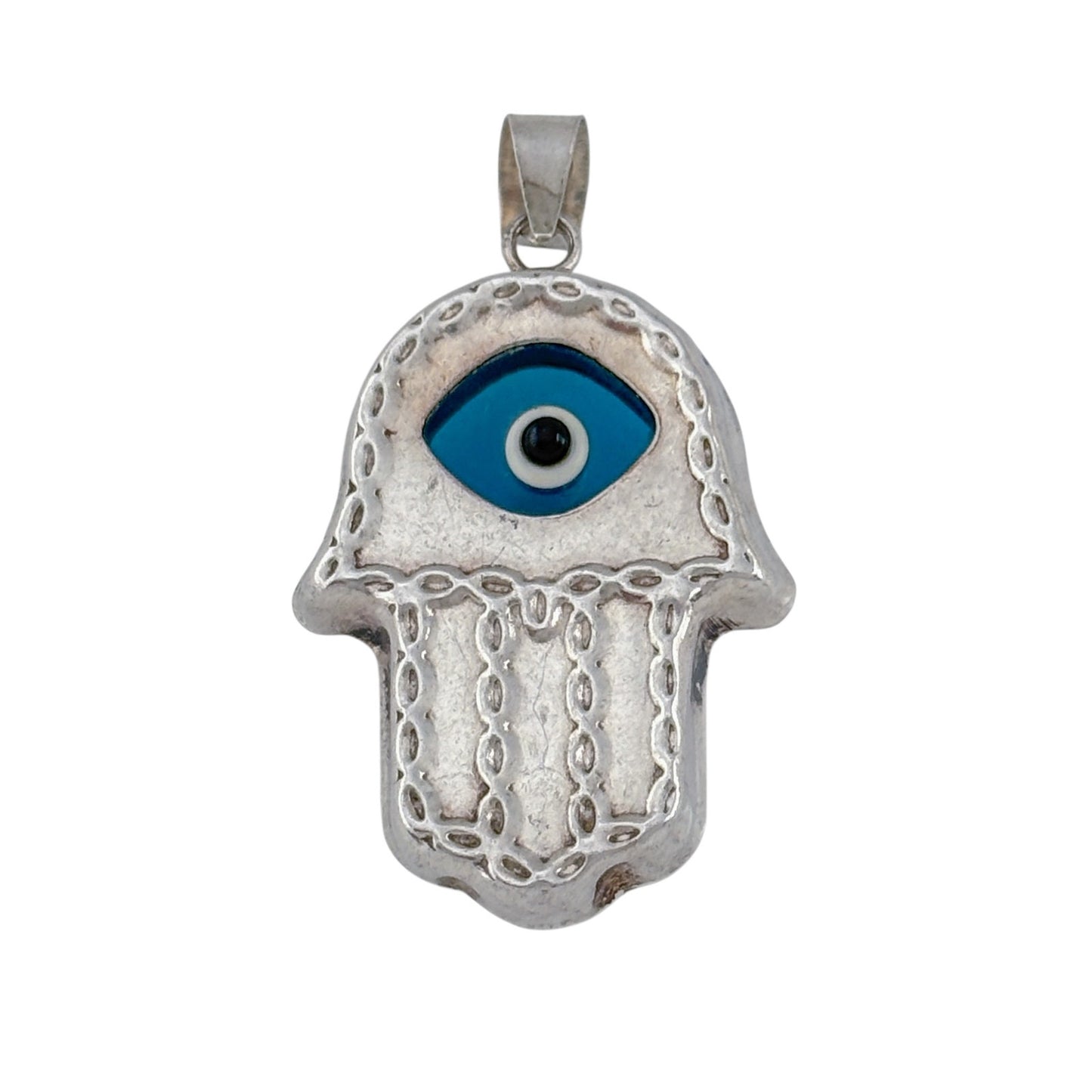Vintage Sterling Silver 925 Hamsa Evil Eye Pendant