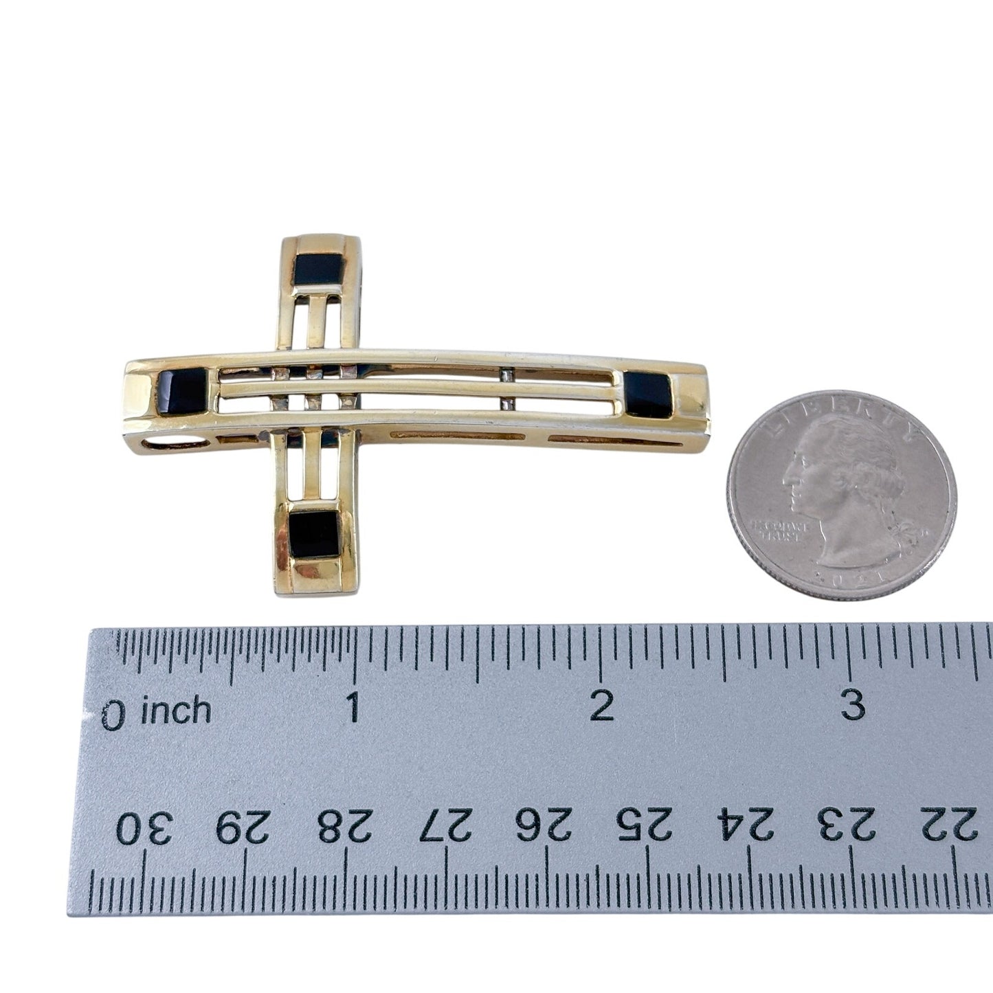 Vintage Sterling Silver 925 Gold Plated Onyx Cross Pendant