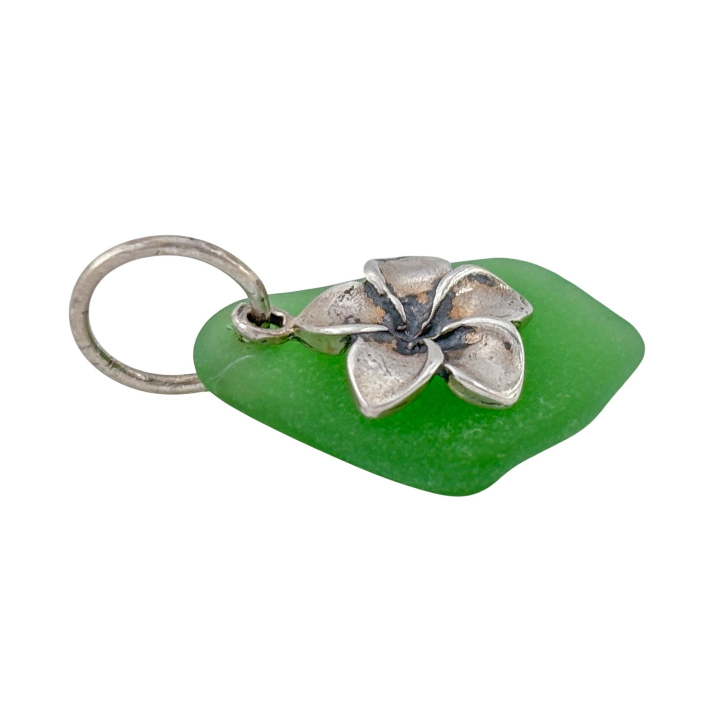 Vintage Sterling Silver 925 Sea Glass Flower Pendant