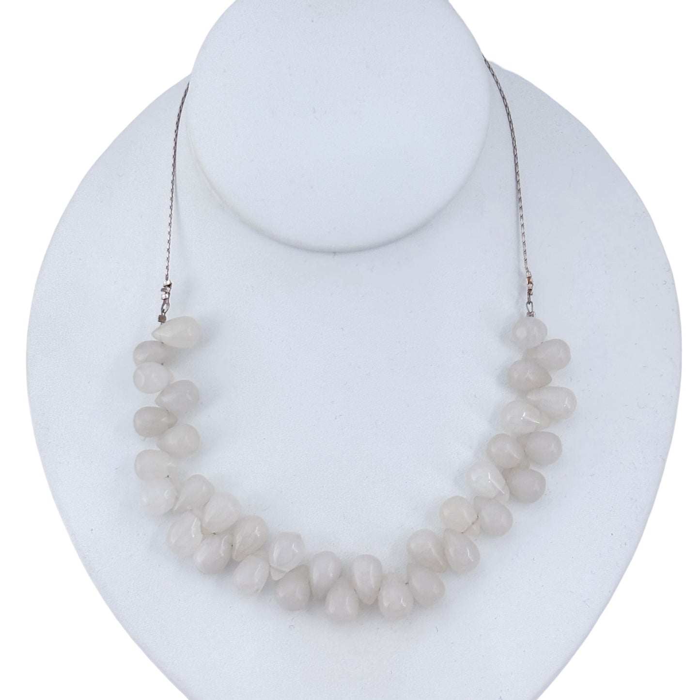Vintage Sterling Silver 925 White Quartz Tumbled Necklace 16.5"