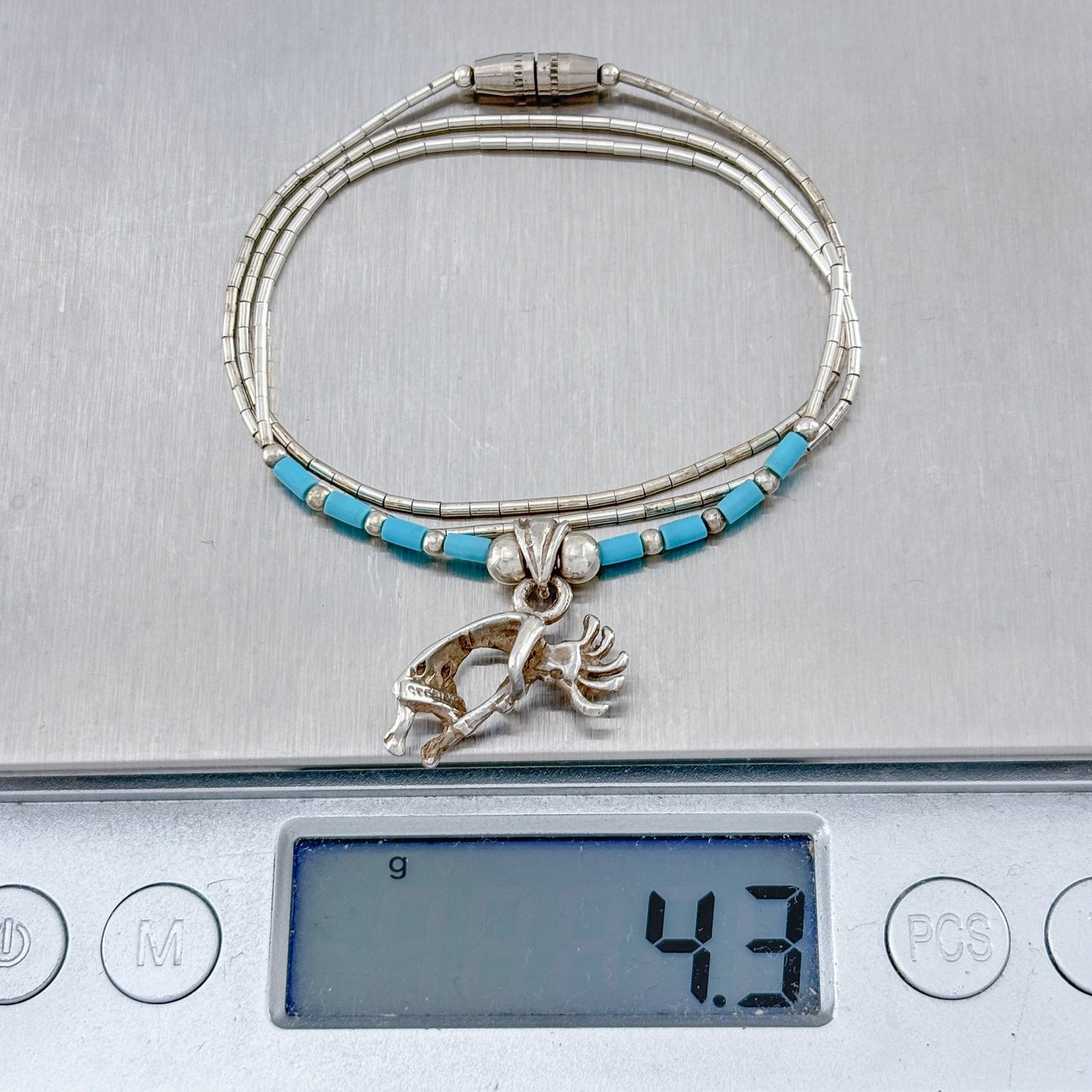Vintage Sterling Liquid Silver 925 Turquoise Kokopelli Necklace 16.5"