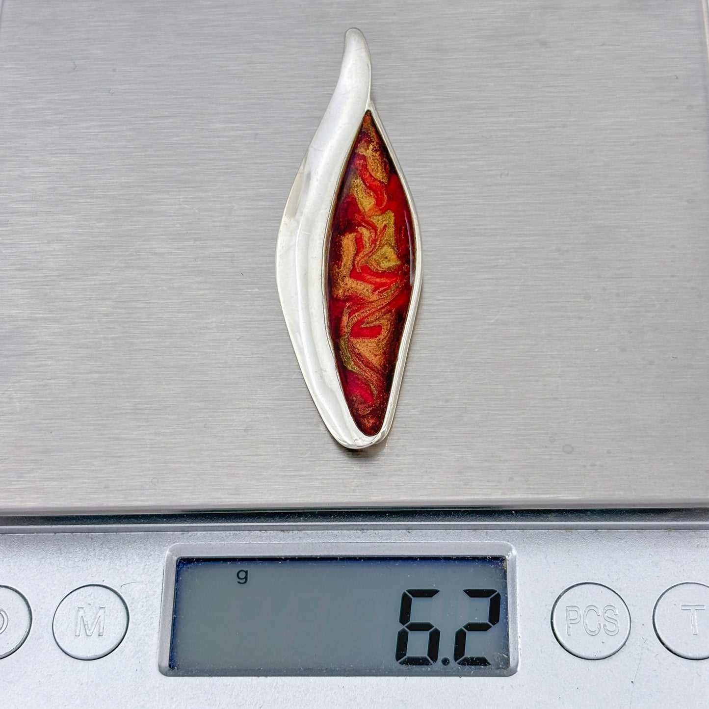 Vintage Sterling Silver 925 Red Gold Resin Pendant