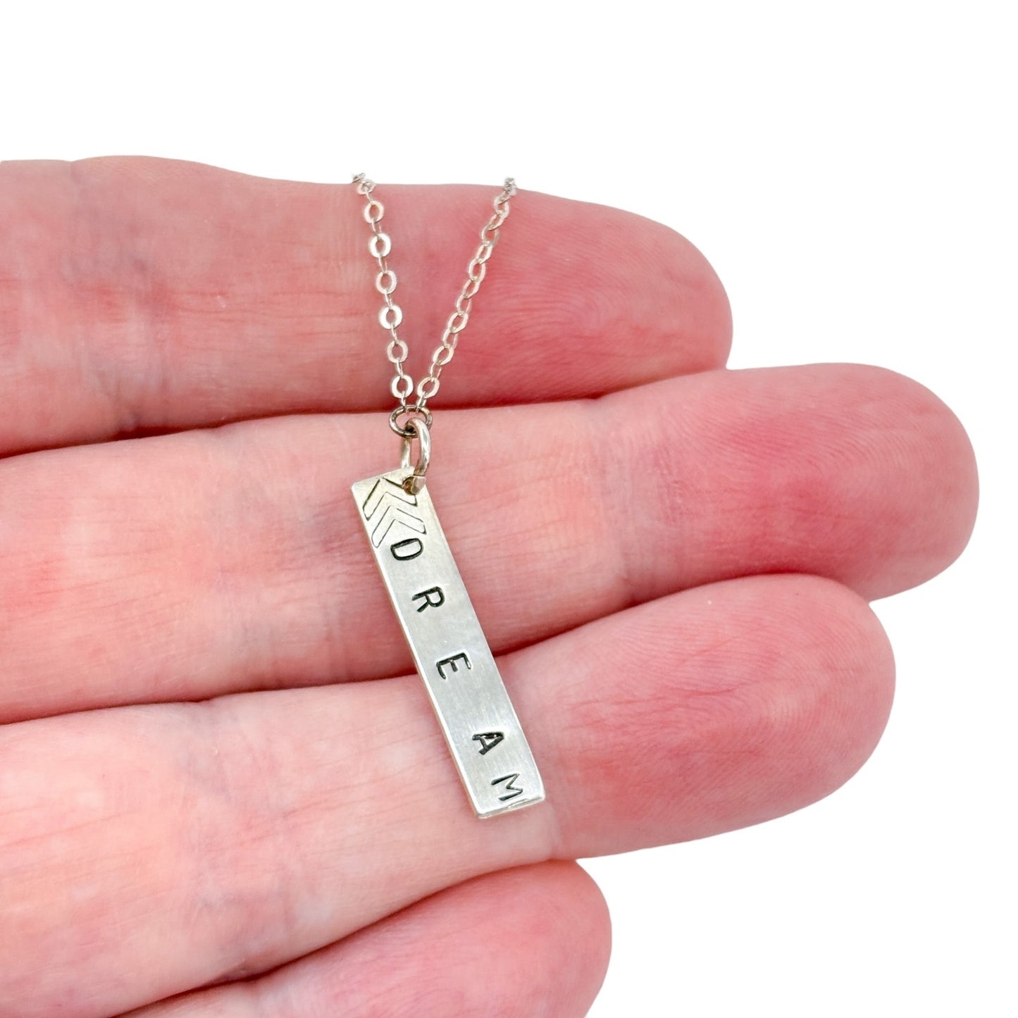 Silver Plated "Dream" Bar Pendant Necklace 19.5"