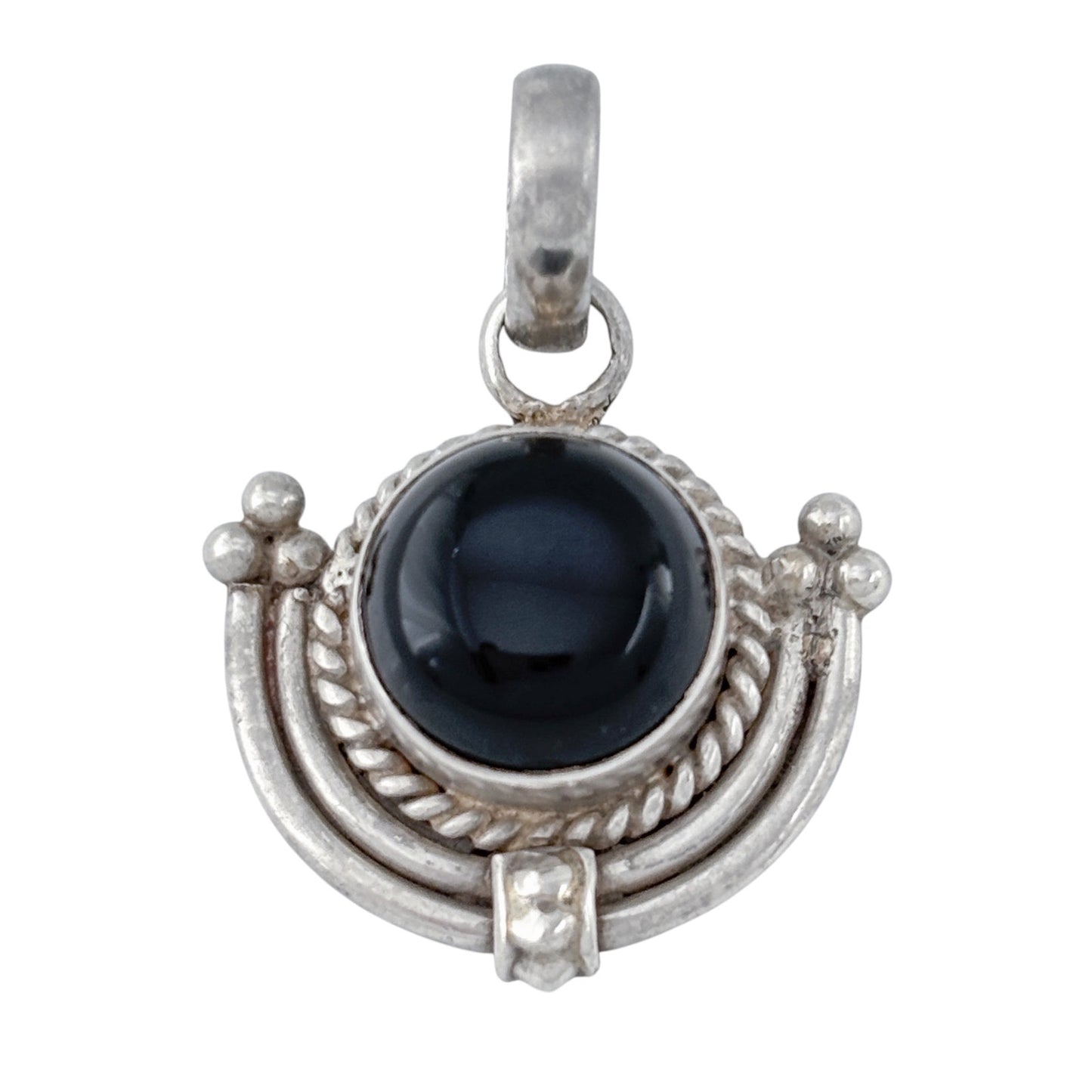 Vintage Sterling Silver 925 Onyx Crescent Pendant