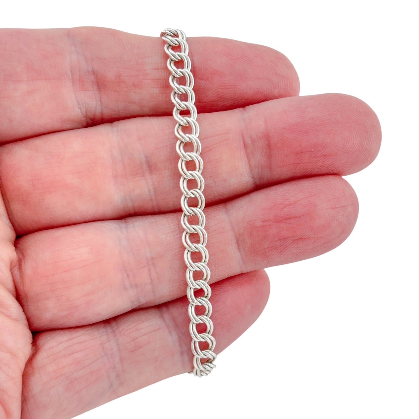 Vintage Sterling Silver 925 Italian Curb Chain Charm Bracelet 7"