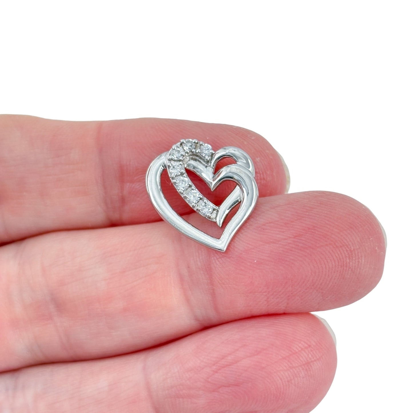 Vintage Sterling Silver 925 Cubic Zirconia Double Heart Pendant