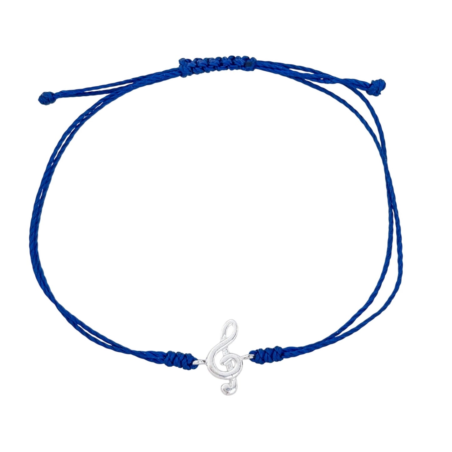 Adjustable Blue Cord Sterling Silver 925 Treble Clef Bracelet