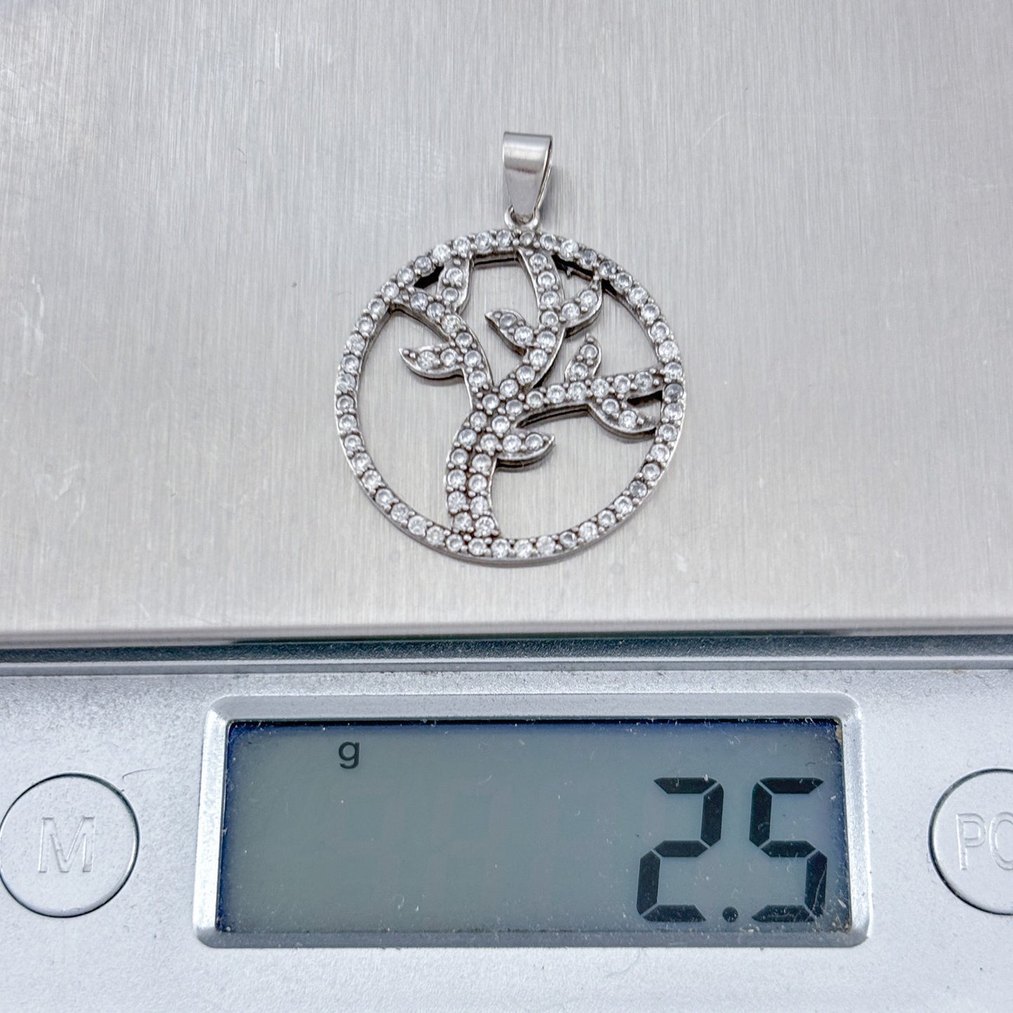 Vintage Sterling Silver 925 Cubic Zirconia Tree of Life Pendant